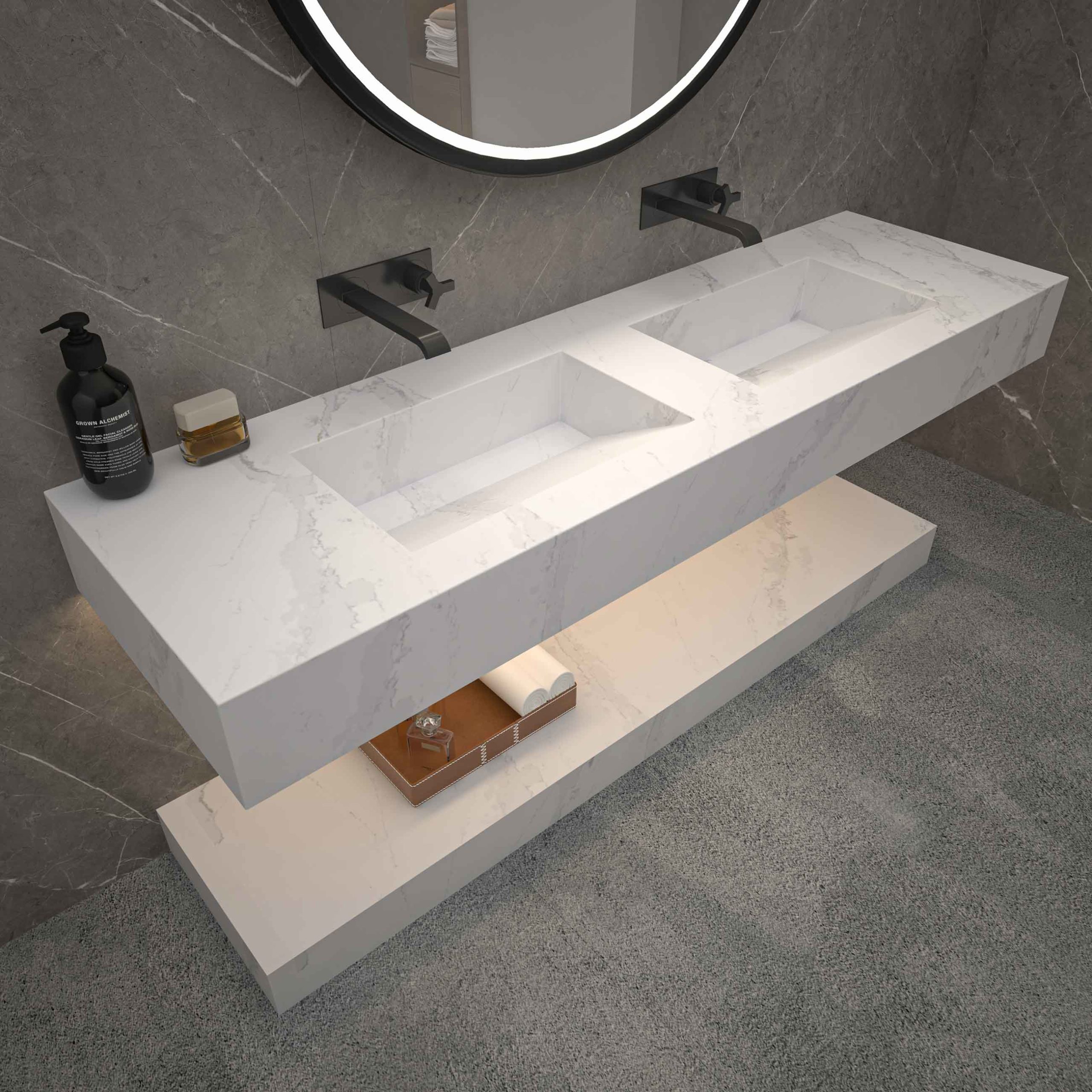 Kniven_160cm 15 cm Double bowl_Calcatta royal scaled