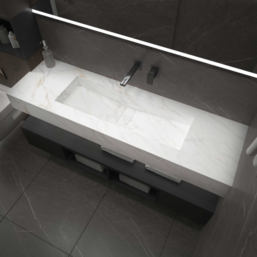 Laven_160cmX15cm Single bowl_Carrara Gold